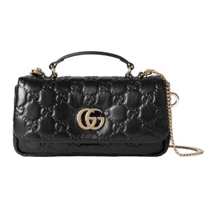 Gucci mini black leather spring closure with chain handbag
