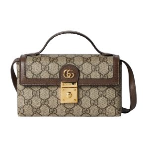 Gucci mini brown special canvas with adjustable shoulder strap handbag