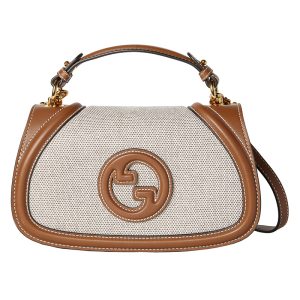 Gucci small beige cotton canvas magnetic buckle closure handbag