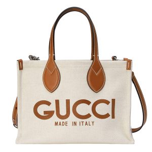 Gucci women's small beige cotton canvas handbag