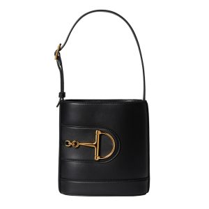 Gucci small black leather bucket handbag