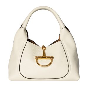 Gucci Medium White Leather Magnetic Buckle Open Handbag