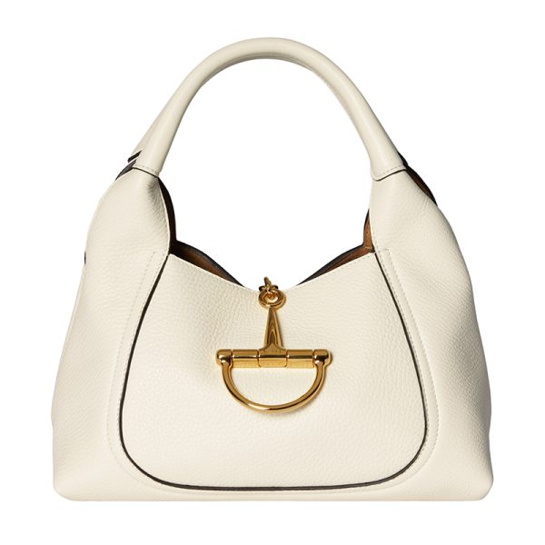 Gucci Medium White Leather Magnetic Buckle Open Handbag