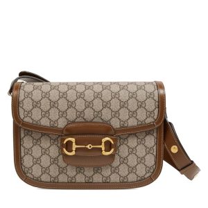 Gucci printed canvas horseneck buckle shoulder crossbody bag