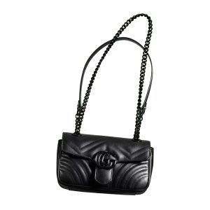 Gucci black herringbone stitched leather shoulder bag