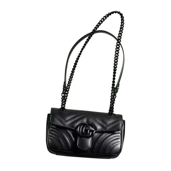 Gucci black herringbone stitched leather shoulder bag