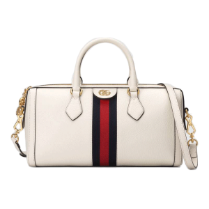 Gucci Double G Red Blue Striped White Leather Shoulder Bag