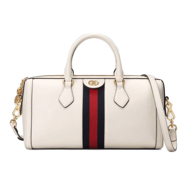 Gucci Double G Red Blue Striped White Leather Shoulder Bag