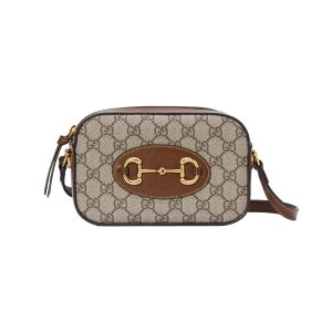 Gucci Small Beige/Ebony Canvas Gold Finish Zipper Shoulder Bag