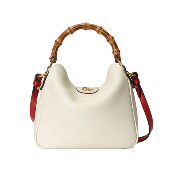 Gucci small white leather bamboo handle shoulder bag