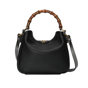 Gucci small black leather bamboo handle shoulder bag