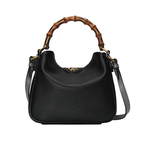 Gucci small black leather bamboo handle shoulder bag