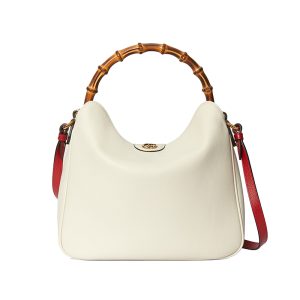 Gucci medium-sized white leather bamboo handle shoulder bag