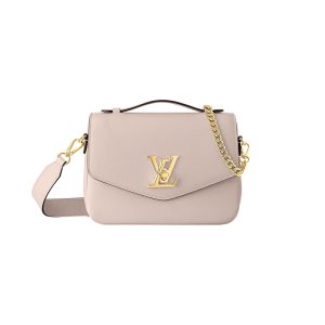 LV grey brown soft grain cowhide twist lock opening shoulder bag
