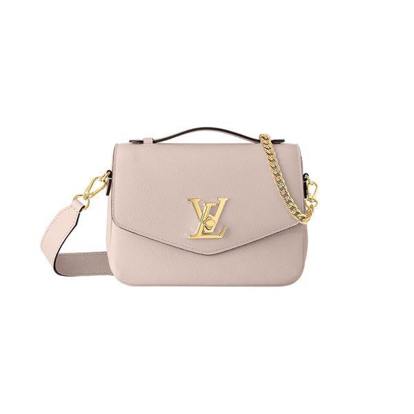 LV grey brown soft grain cowhide twist lock opening shoulder bag