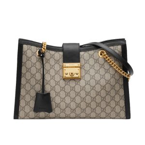 Gucci Medium Spliced Black Leather Chain Shoulder Handbag