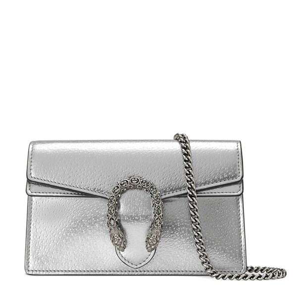 Gucci Mini Silver Leather Silver Chain Shoulder Cross Bag