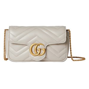 Gucci Mini Light Grey Quilted V-shaped Leather Shoulder Bag