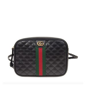 Gucci black leather woven shoulder crossbody bag