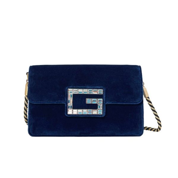 Gucci Velvet Deep Blue Black Shoulder Bag