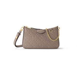 LV beige embossed cowhide gold metal zipper opening shoulder bag