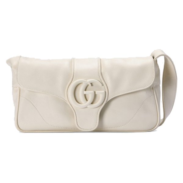 Gucci White Leather Double G Magnetic Buckle Shoulder Bag