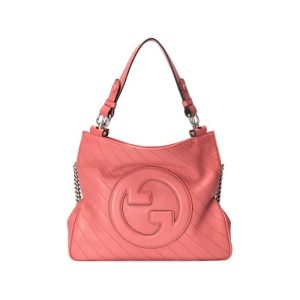 Gucci Pink Leather Interlocking Double G Chain Shoulder Tote Bag