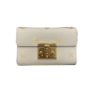 Gucci leather hot stamping star bee pad lock bag