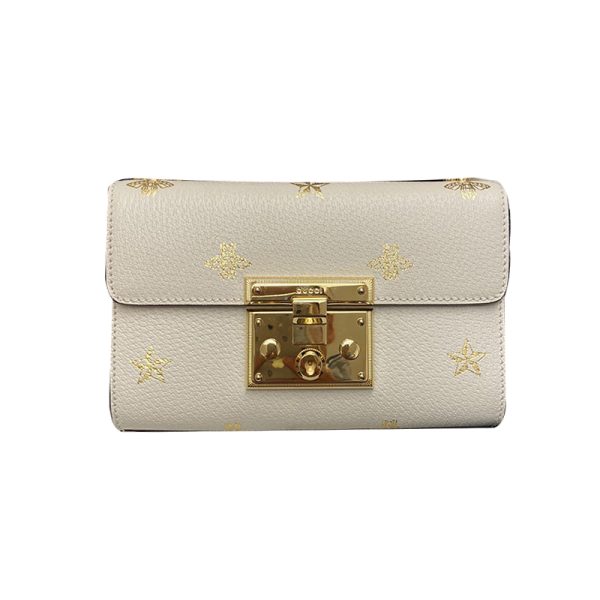 Gucci leather hot stamping star bee pad lock bag