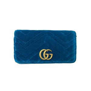 Gucci peacock blue velvet chain bag