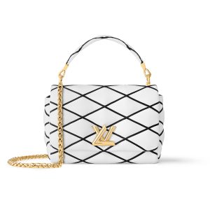 LV Medium White/Black Diamond Quilted Sheepskin Leather Shoulder Bag