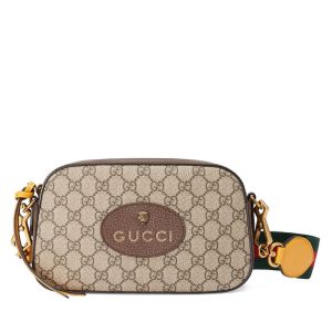 Gucci beige canvas tiger head shoulder diagonal camera bag