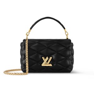 LV Medium Black Diamond Quilted Sheepskin Leather Shoulder Bag