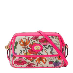 Gucci canvas with leather floral shoulder bag