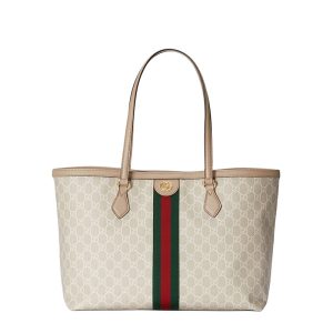 Gucci medium beige canvas leather tote bag