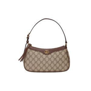 Gucci small beige/ebony canvas brown leather shoulder bag