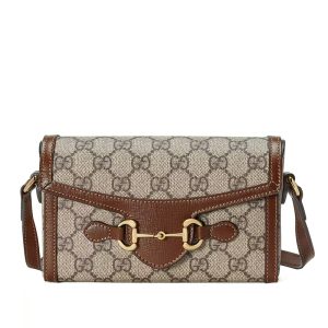 Gucci Mini Beige/Ebony Canvas with Brown Leather Shoulder Cross Bag