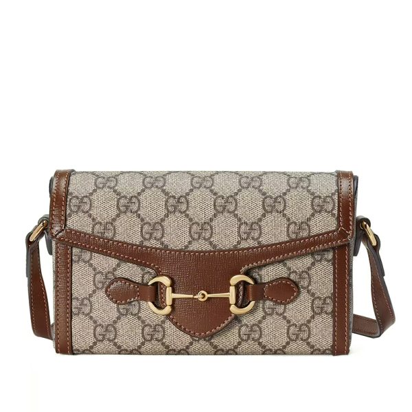 Gucci Mini Beige/Ebony Canvas with Brown Leather Shoulder Cross Bag