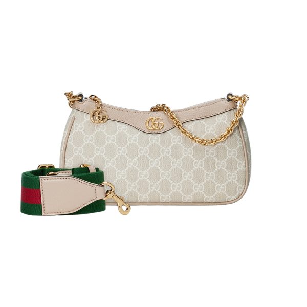 Gucci small beige/white canvas shoulder bag with leather