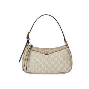 Gucci beige white canvas shoulder bag with leather