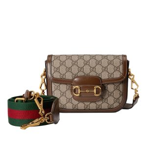 Gucci Mini Beige Canvas Brown Leather Shoulder Bag