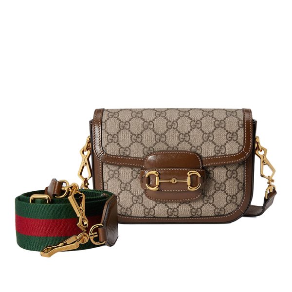 Gucci Mini Beige Canvas Brown Leather Shoulder Bag