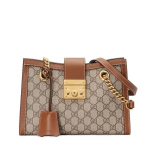 Gucci coffee colored canvas with leather shoulder bag