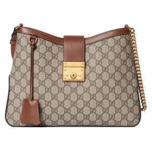 Gucci Medium Beige Canvas Brown Edge Lock Shoulder Bag