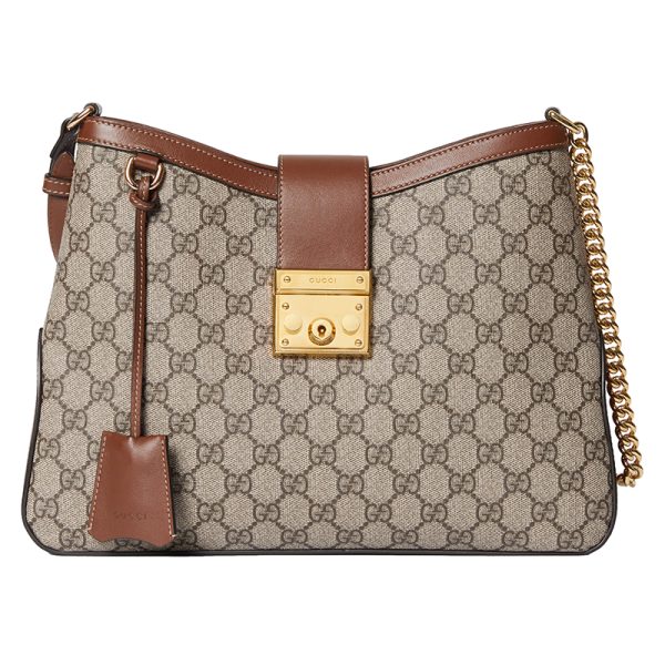 Gucci Medium Beige Canvas Brown Edge Lock Shoulder Bag