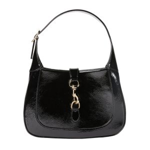 Gucci small black patent leather shoulder bag