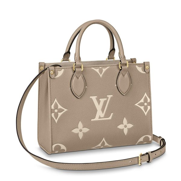 LV Elephant Grey/Milk White Double Color Embossed Grain Shoulder Bag