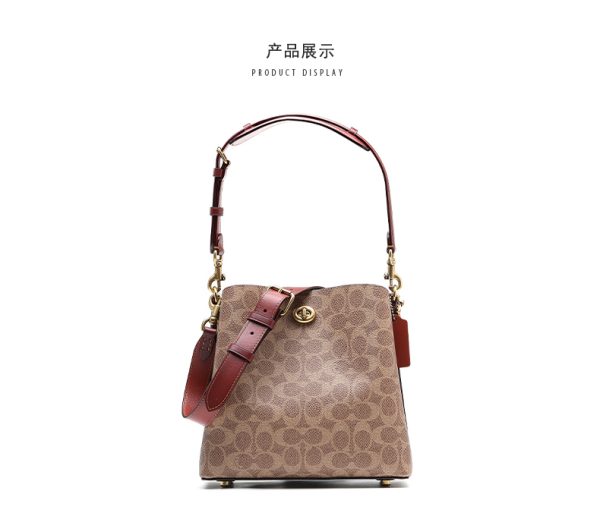 Coach Cow Leather Canvas Handheld Bucket Shoulder Bag