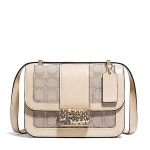 Coach leather jacquard fabric shoulder bag