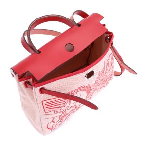 Aima Red Cowhide Canvas Shoulder Bag